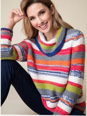 Habitat Striped Cowl Neck Sweater Colorful Textured Knit Pullover Size L